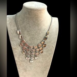 LOFT Silver Tone Statement Disk Bib Necklace